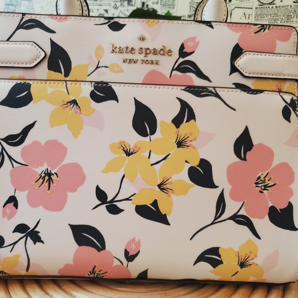 NWT Kate Spade Staci Lily Bloom Floral Medium Satchel Crossbody Cream Multi - Picture 6 of 9